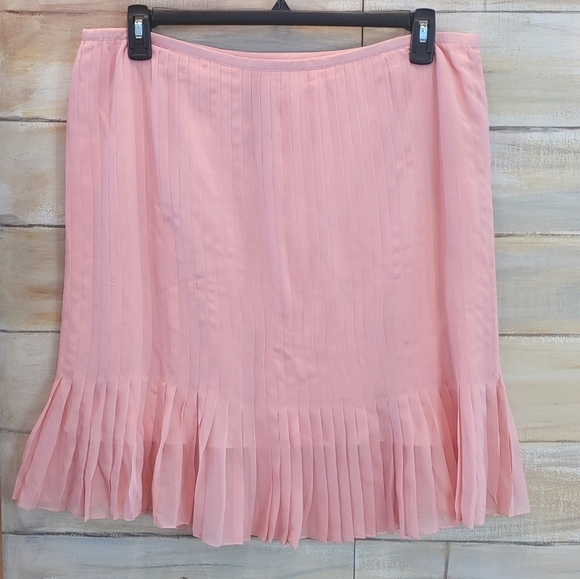 Mac & Jac women's silk pinstripe pleated hem fully lined pink skirt size 16 - Picture 6 of 10